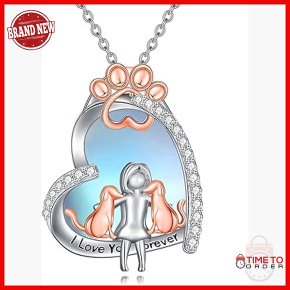 925 Sterling Silver Animal Heart Pendant Necklace with Moonstone Charm